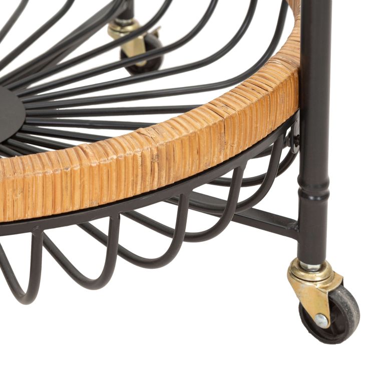 Carrello Marrone Nero 2 Ripiani Ruote 57x56x63h cm, con 2 Cestini in Rattan - Zakopa