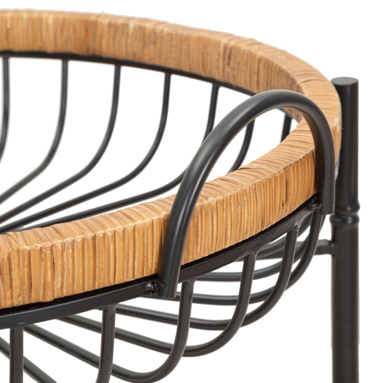 Carrello Marrone Nero 2 Ripiani Ruote 57x56x63h cm, con 2 Cestini in Rattan - Zakopa