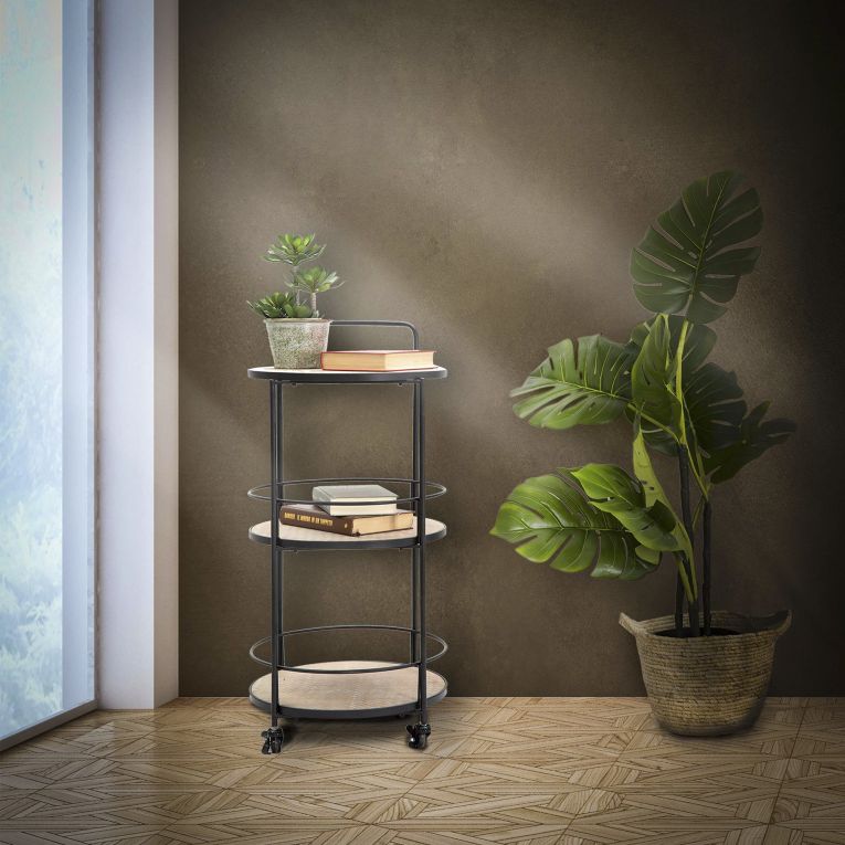 Carrello Marrone Nero 3 Ripiani Ruote 40x42x82h cm, Colore Struttura Nero - Ganaro