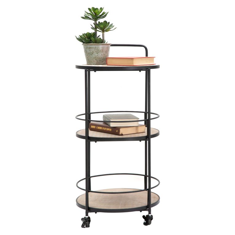 Carrello Marrone Nero 3 Ripiani Ruote 40x42x82h cm, Colore Struttura Nero - Ganaro