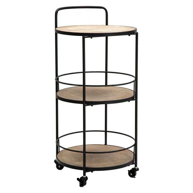 Carrello Marrone Nero 3 Ripiani Ruote 40x42x82h cm, Colore Struttura Nero - Ganaro