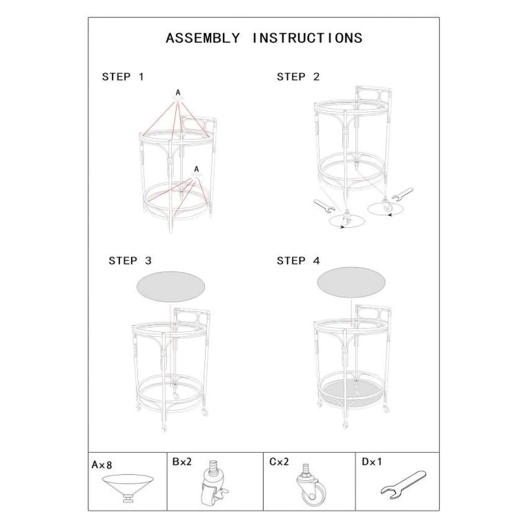 Carrello Marrone Trasparente 2 Ripiani Ruote 51x51x74h cm, Finiture in Rattan - Dalosa
