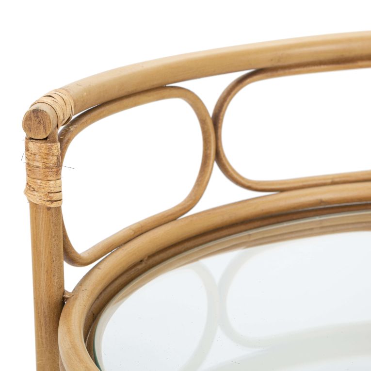 Carrello Marrone Trasparente 2 Ripiani Ruote 51x51x74h cm, Finiture in Rattan - Dalosa