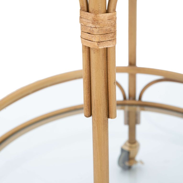Carrello Marrone Trasparente 2 Ripiani Ruote 51x51x74h cm, Finiture in Rattan - Dalosa