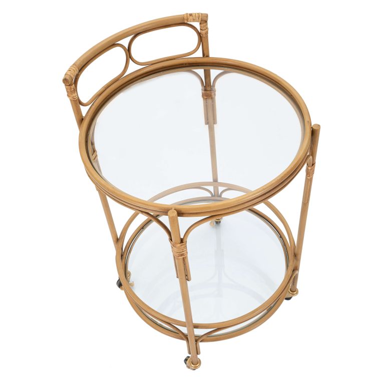 Carrello Marrone Trasparente 2 Ripiani Ruote 51x51x74h cm, Finiture in Rattan - Dalosa
