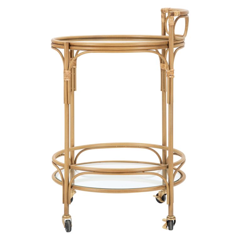 Carrello Marrone Trasparente 2 Ripiani Ruote 51x51x74h cm, Finiture in Rattan - Dalosa