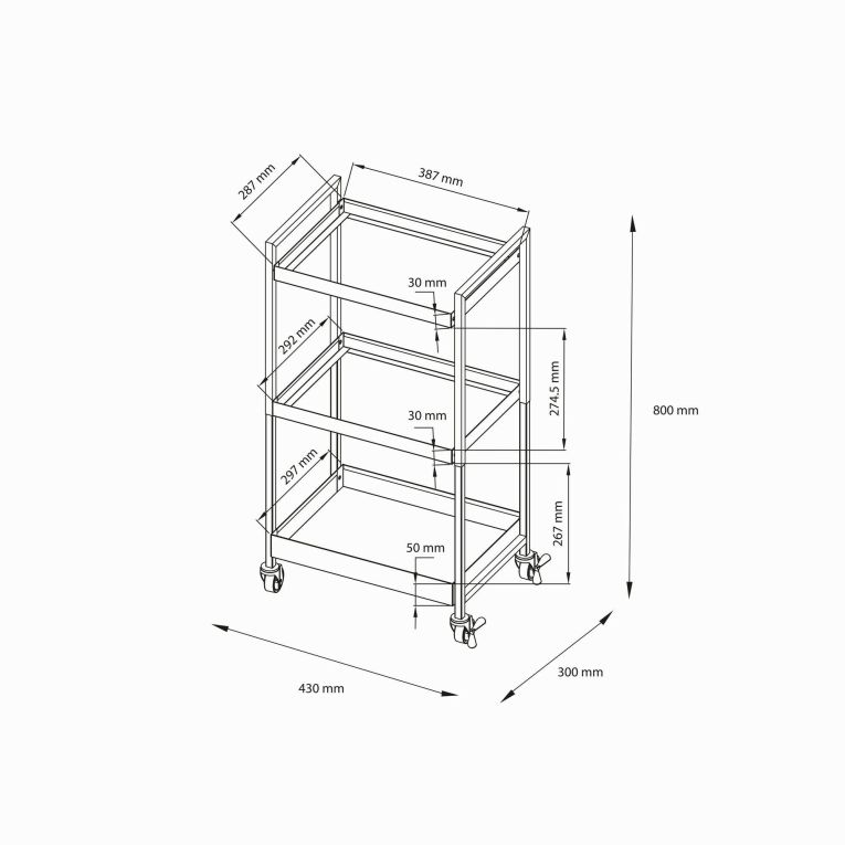Carrello Masio, 43x30 h80 cm, Panna