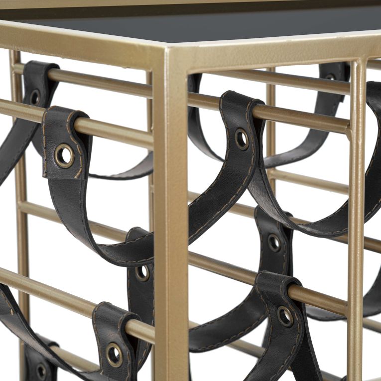 Carrello Nero oro 3 Ripiani Ruote 79x40x82h cm, con Portabottiglie - Druski
