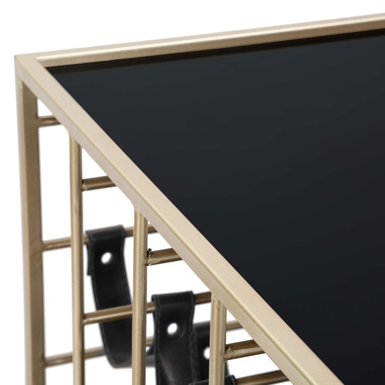Carrello Nero oro 3 Ripiani Ruote 79x40x82h cm, con Portabottiglie - Druski