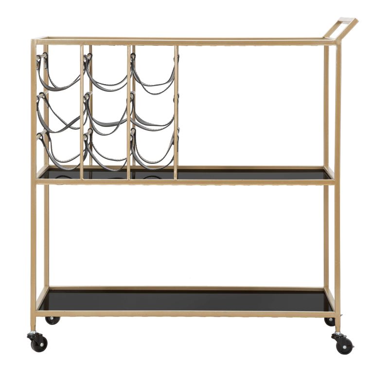 Carrello Nero oro 3 Ripiani Ruote 79x40x82h cm, con Portabottiglie - Druski
