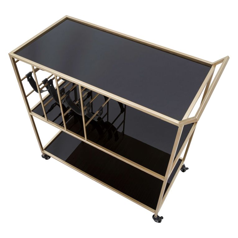 Carrello Nero oro 3 Ripiani Ruote 79x40x82h cm, con Portabottiglie - Druski