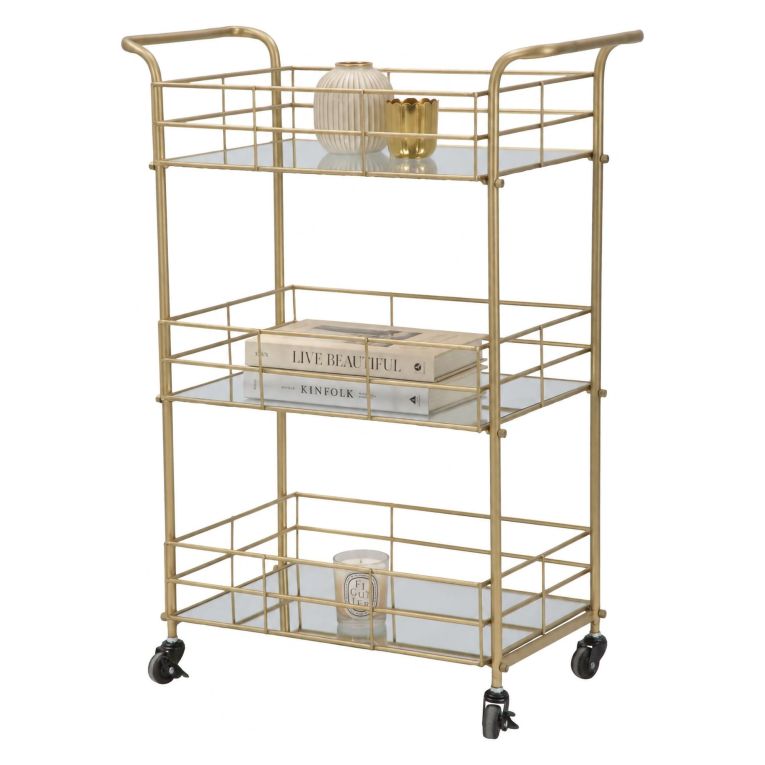Carrello oro Trasparente Fume 3 Ripiani Ruote 60x31x80h cm, Sfumatura Colore Struttura Fume - Arviat