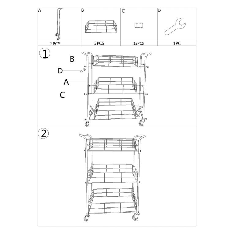 Carrello oro Trasparente Fume 3 Ripiani Ruote 60x31x80h cm, Sfumatura Colore Struttura Fume - Arviat