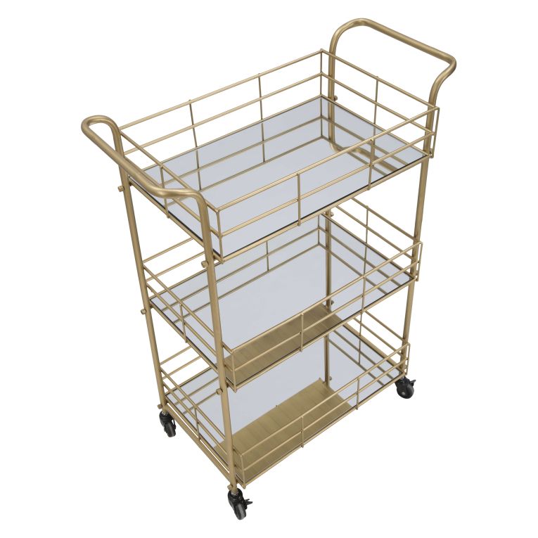 Carrello oro Trasparente Fume 3 Ripiani Ruote 60x31x80h cm, Sfumatura Colore Struttura Fume - Arviat