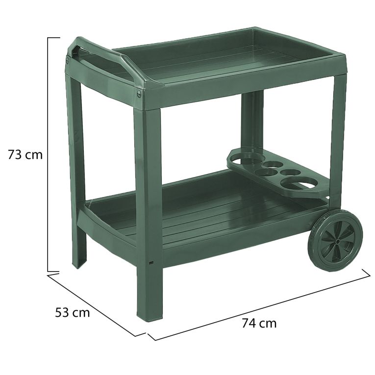Carrello Verde 2 Ripiani Ruote 53x74x73h cm, con Portabicchieri Made in Italy - Chidester