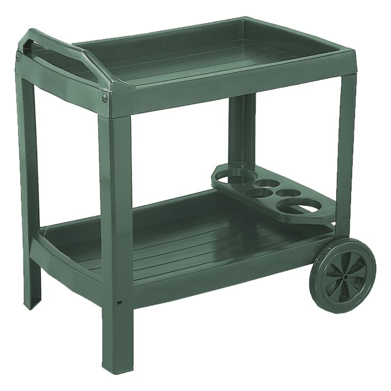 Carrello Verde 2 Ripiani Ruote 53x74x73h cm, con Portabicchieri Made in Italy - Chidester