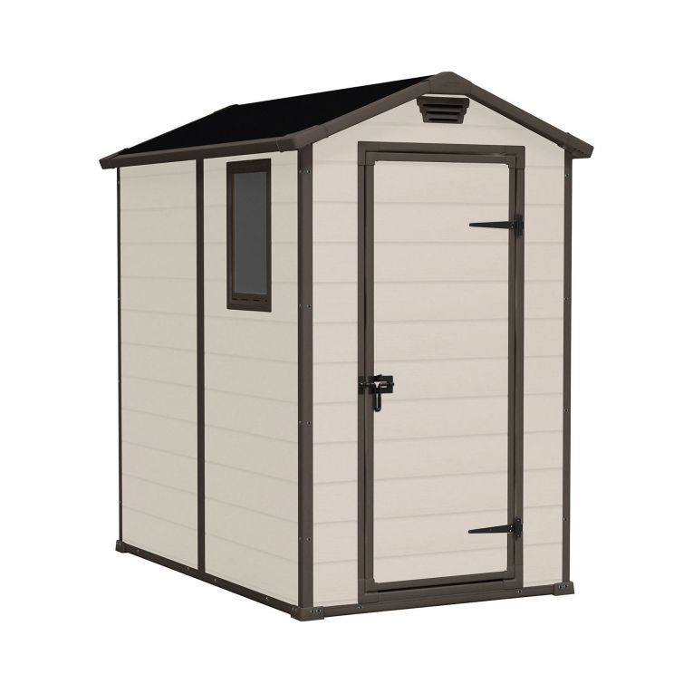 Casetta da Giardino Beige Nero Resistente Agli Agenti Atmosferici Presenza Finestre 130x192x198h cm, Tetto a due Falde - Stillman