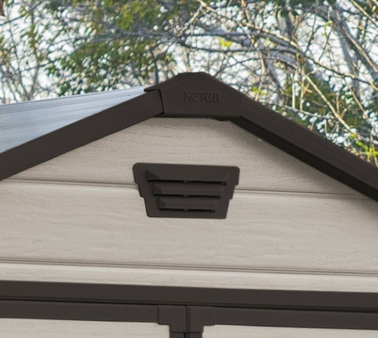 Casetta da Giardino Beige Nero Resistente Agli Agenti Atmosferici Presenza Finestre 185x152x226h cm, Tetto a due Falde - Sheboygan