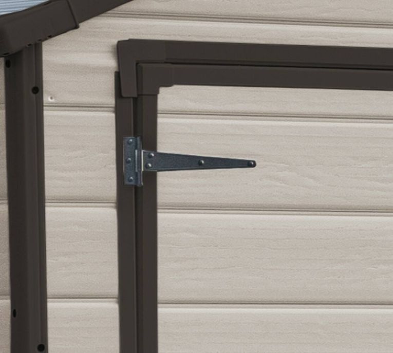 Casetta da Giardino Beige Nero Resistente Agli Agenti Atmosferici Presenza Finestre 185x152x226h cm, Tetto a due Falde - Sheboygan
