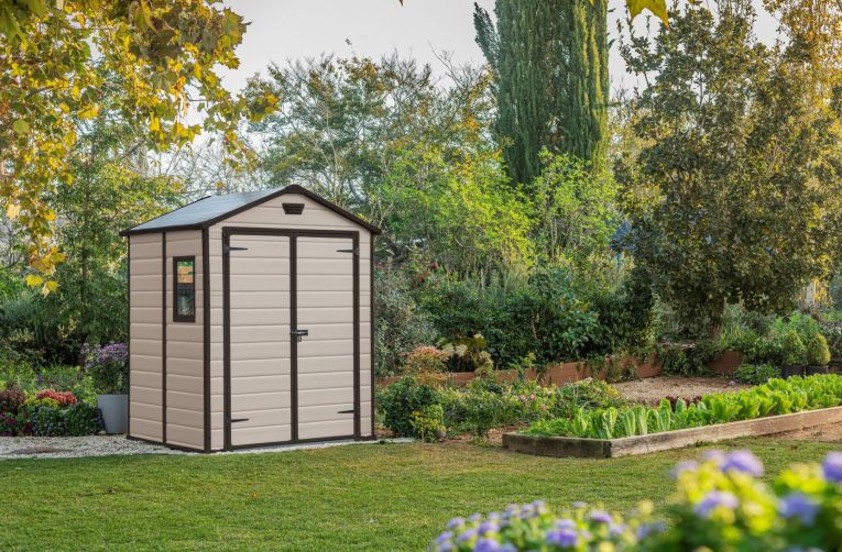 Casetta da giardino Galliate, Capanno da esterno, Rimessa da giardino, Ripostiglio per attrezzi, 185x152 h226 cm, Beige