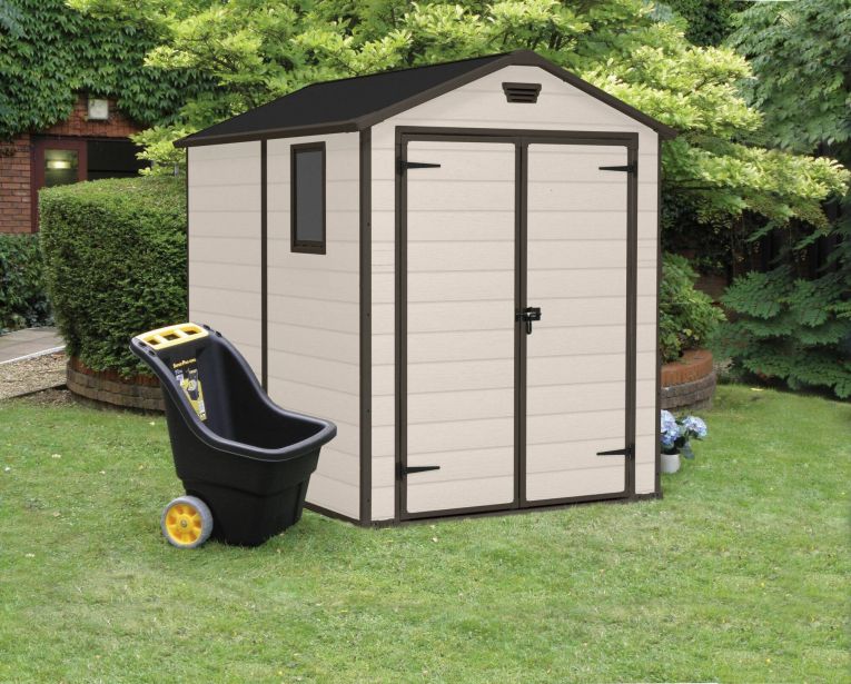 Casetta da giardino Galliate, Capanno da esterno, Rimessa da giardino, Ripostiglio per attrezzi, 186x237 h227 cm, Beige