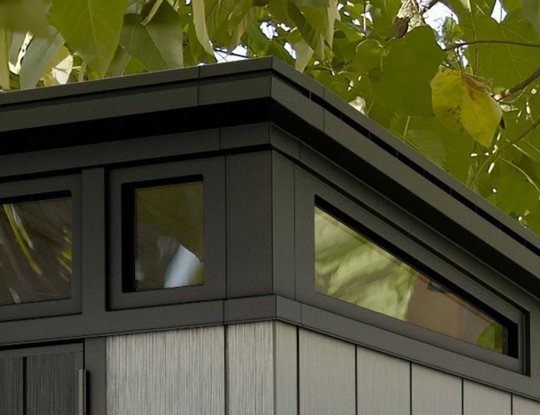 Casetta da Giardino Grigio Nero Resistente Agli Agenti Atmosferici Presenza Finestre 214x218x226h cm, Tetto Piano - Summit