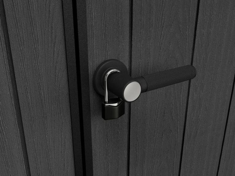 Casetta da Giardino Grigio Nero Resistente Agli Agenti Atmosferici Presenza Finestre 229x224x242h cm, Tetto a due Falde - Sunbury