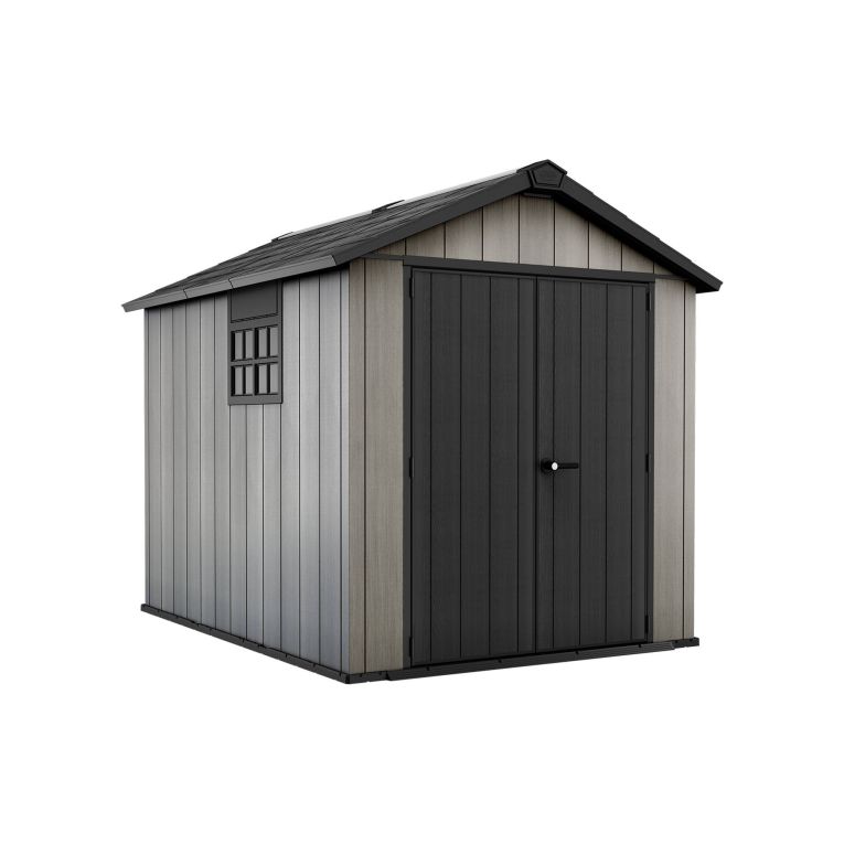Casetta da Giardino Grigio Nero Resistente Agli Agenti Atmosferici Presenza Finestre 229x287x242h cm, Tetto a due Falde - Warrenton
