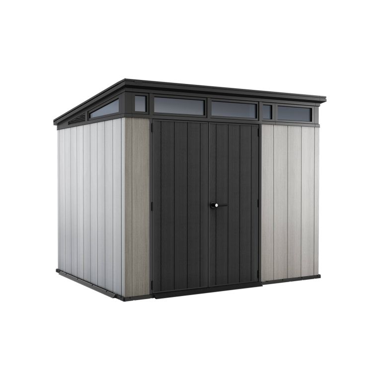 Casetta da Giardino Grigio Nero Resistente Agli Agenti Atmosferici Presenza Finestre 277x218x226h cm, Tetto a due Falde - Whitehall