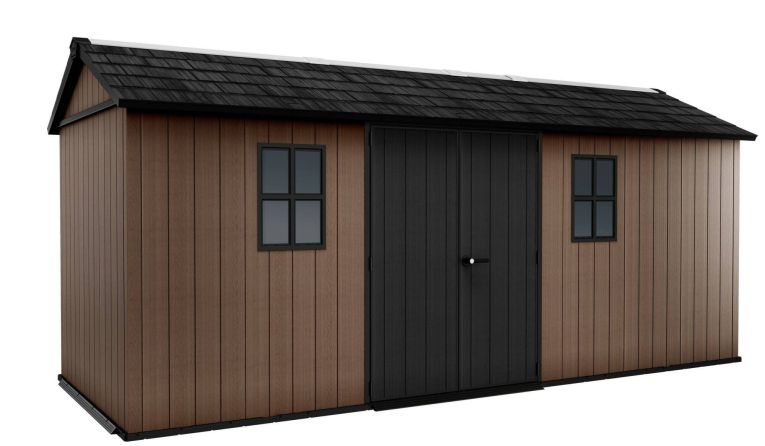 Casetta da Giardino Marrone Nero Resistente Agli Agenti Atmosferici Presenza Finestre 230x539x246h cm, Tetto a due Falde - Roscommon