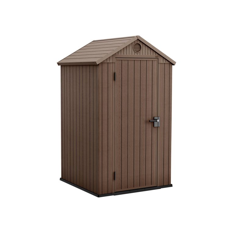 Casetta da Giardino Marrone Nero Resistente Agli Agenti Atmosferici Tetto a due Falde 124x117x205h cm, Materiale Tetto in Plastica - Osoyoos