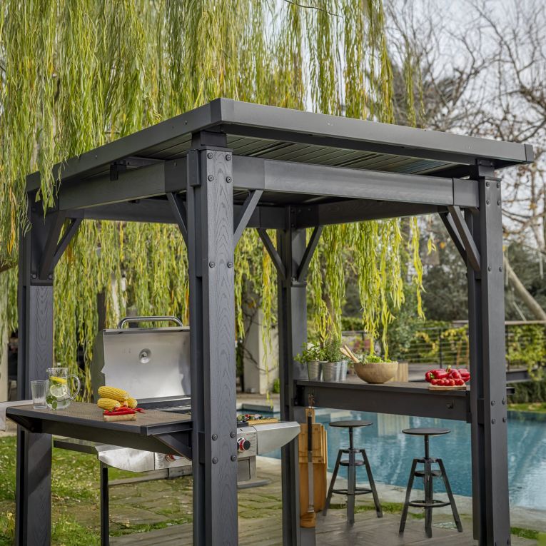 Casetta da Giardino Marrone Noce Chiosco per Grill Sfumatura Colore Struttura Noce 247x200x238h cm, - Lacon