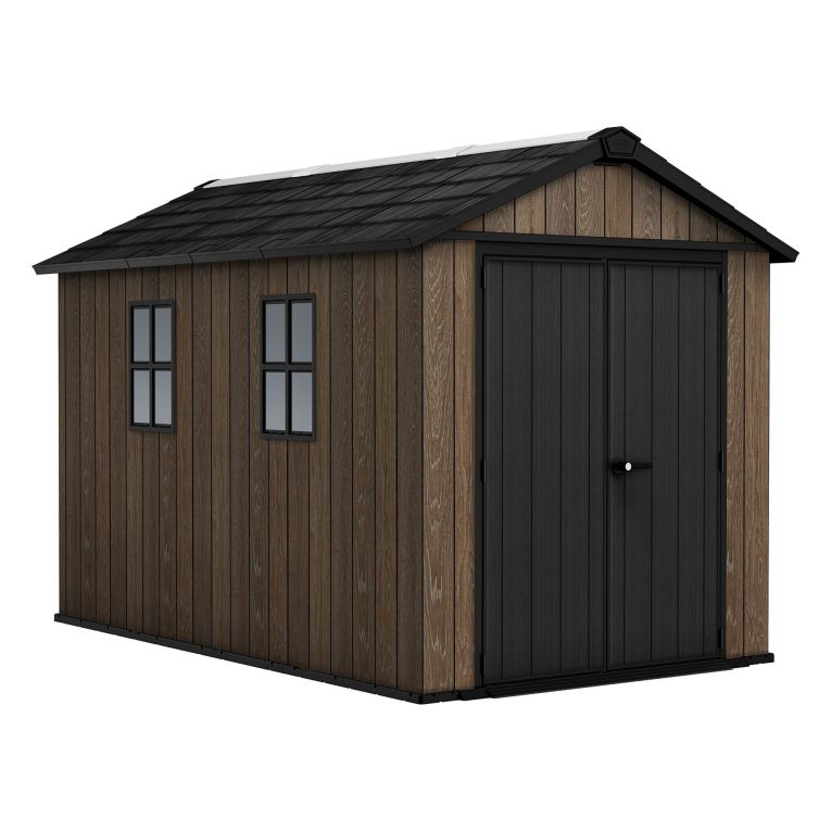 Casetta da Giardino Marrone Noce Nero Lucchettabile, Finitura in Resina Presenza Finestre 350x230x246h cm, Tetto a due Falde - Mcalester