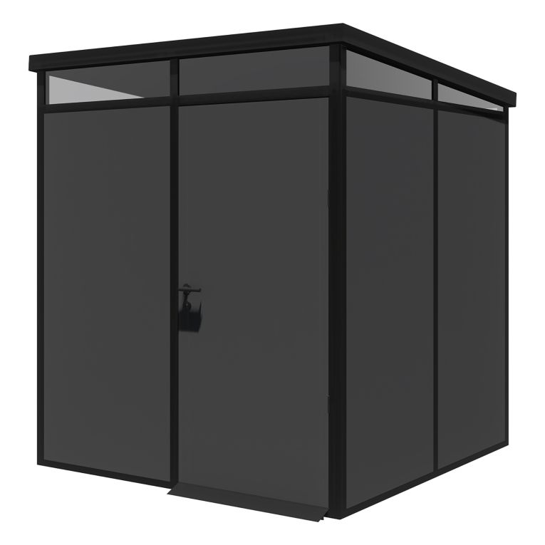 Casetta da Giardino Nero Antracite Nero Pavimento Antiscivolo, con Lucernario, Modulabile Componibile Tetto 1 Falda 200x200x226h cm, Made in Italy