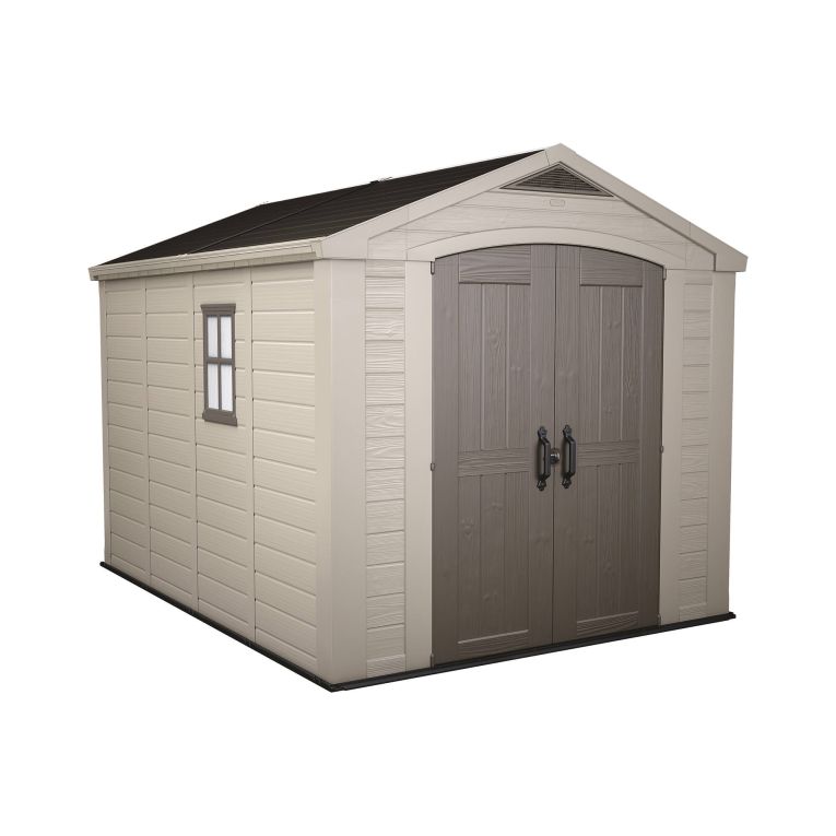 Casetta da giardino Ronsecco, Capanno da esterno, Rimessa da giardino, Ripostiglio per attrezzi, 256x332 h243 cm, Beige