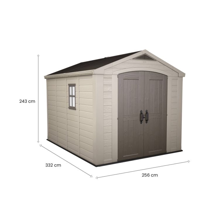 Casetta da giardino Ronsecco, Capanno da esterno, Rimessa da giardino, Ripostiglio per attrezzi, 256x332 h243 cm, Beige