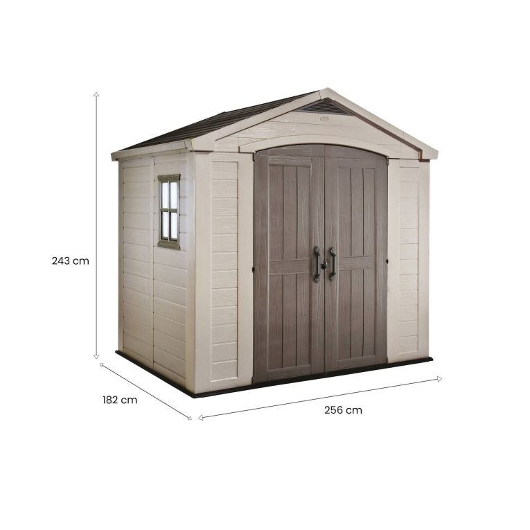 Casetta da giardino Ronsecco, Capanno da esterno, Rimessa da giardino, Ripostiglio per attrezzi, 257x182 h243 cm, Beige