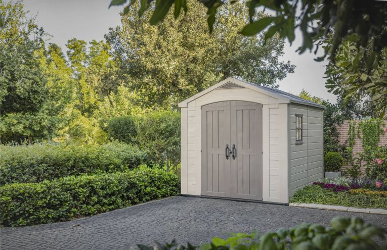 Casetta da giardino Ronsecco, Capanno da esterno, Rimessa da giardino, Ripostiglio per attrezzi, 257x255 h243 cm, Beige