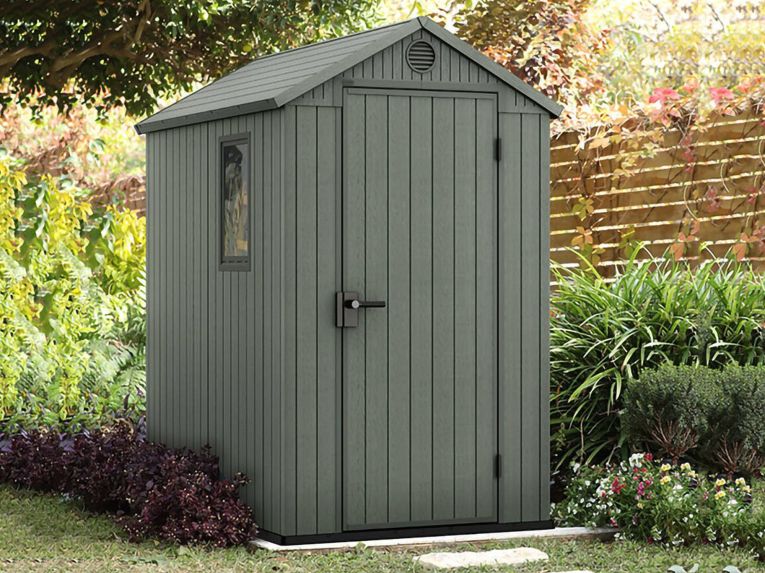 Casetta da Giardino Verde Nero Resistente Agli Agenti Atmosferici Presenza Finestre 126x185x205h cm, Tetto a due Falde - Sallisaw