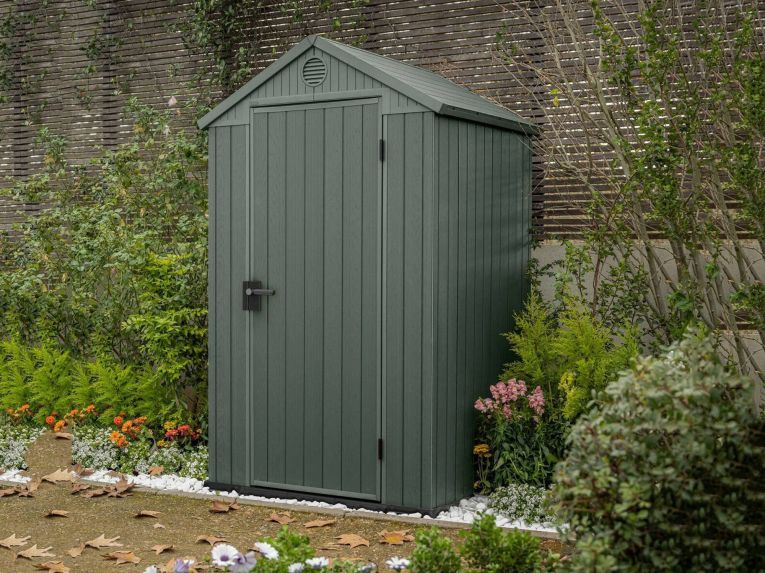 Casetta da Giardino Verde Nero Resistente Agli Agenti Atmosferici Tetto a due Falde 124x117x205h cm, Materiale Tetto in Plastica - Osoyoos