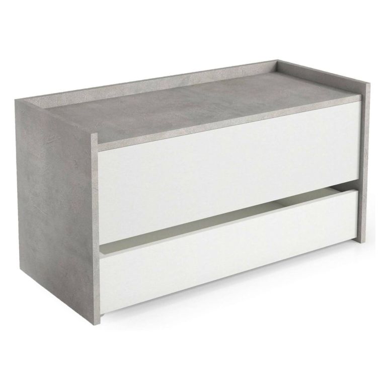 Cassapanca con scarpiera da ingresso 90x40x46h cm bianca e cemento - Sogno