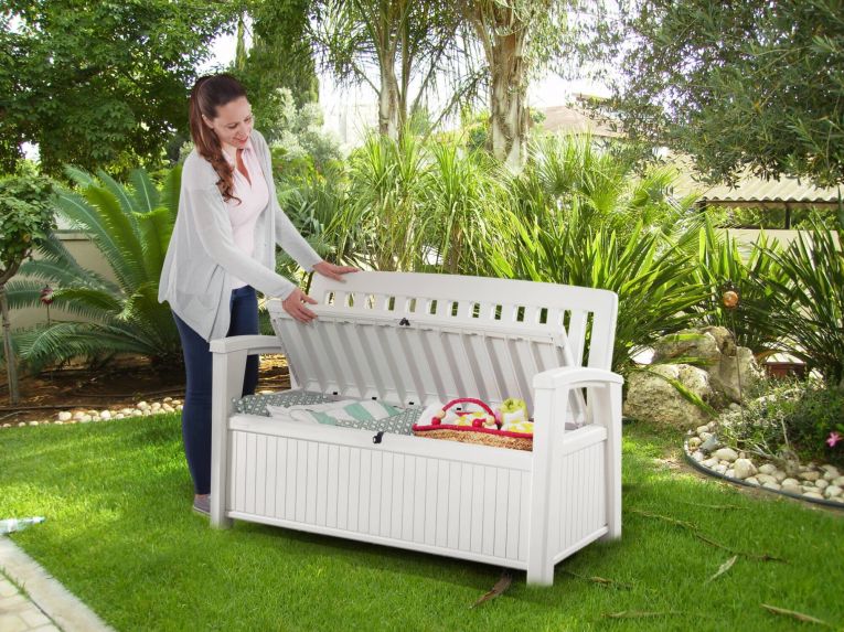 Cassapanca da esterno con schienale 132x61x89h cm bianco - Goderich