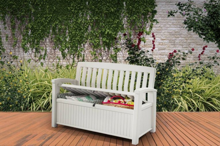 Cassapanca da esterno con schienale 132x61x89h cm bianco - Goderich