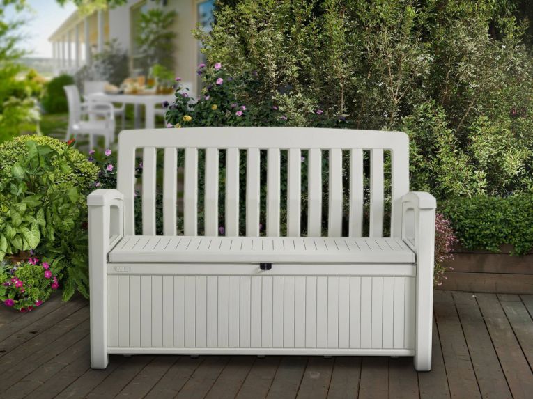 Cassapanca da esterno con schienale 132x61x89h cm bianco - Goderich