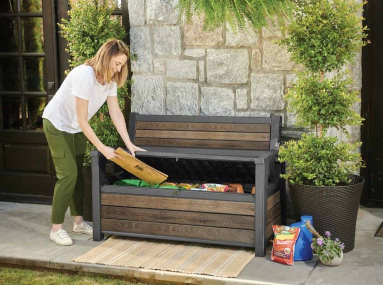 Cassapanca da giardino con schienale 132x61x89h cm noce - Estevan