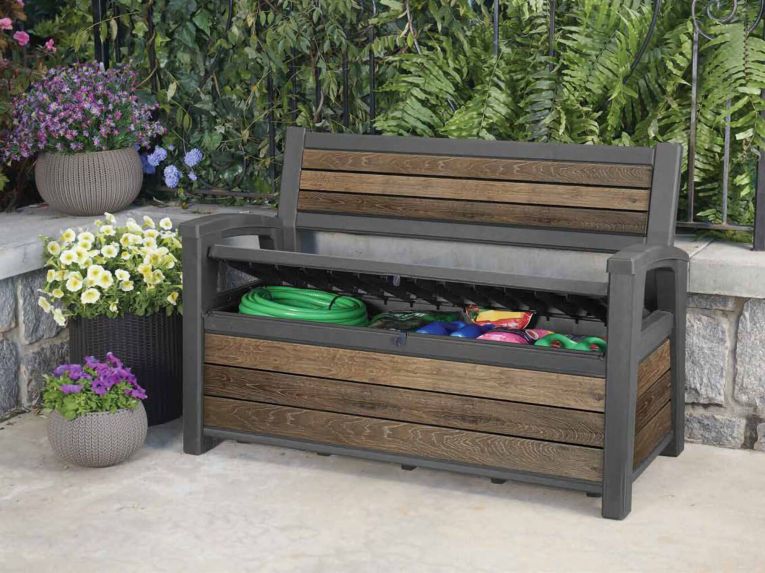 Cassapanca da giardino con schienale 132x61x89h cm noce - Estevan