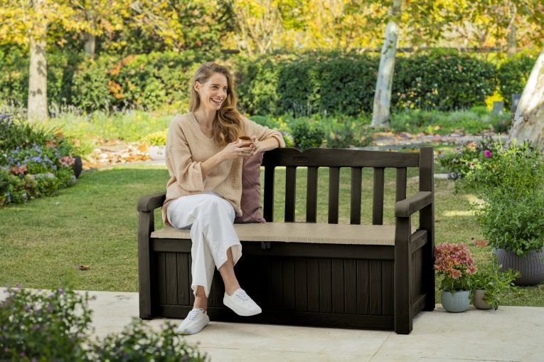 Cassapanca da giardino con schienale 140x60x84h cm marrone e beige - Chestermere