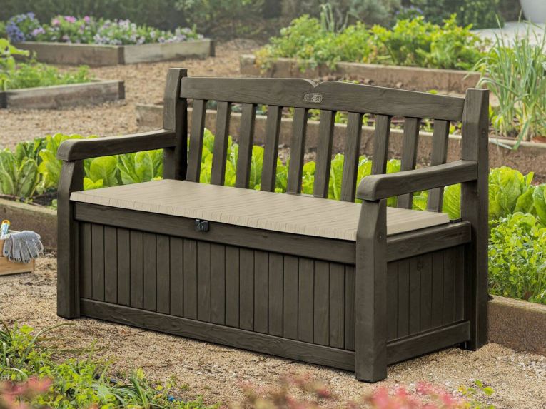 Cassapanca da giardino con schienale 140x60x84h cm marrone e beige - Chestermere