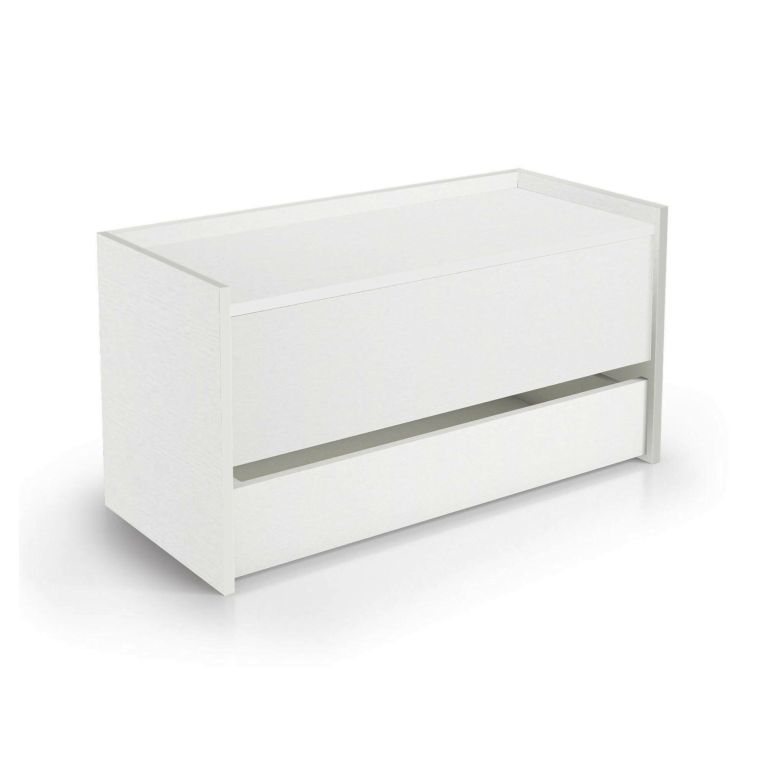 Cassapanca Lantana, Mobile da ingresso moderno con scarpiera, Cassapanca baule con due contenitori, 100% Made in Italy, 90x40h46 cm, Bianco