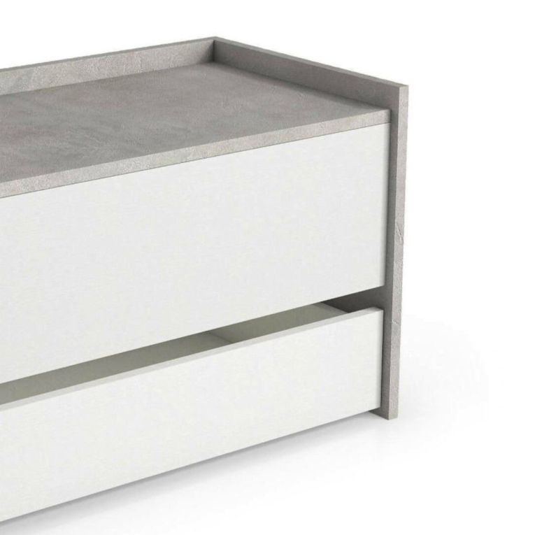Cassapanca Lantana, Mobile da ingresso moderno con scarpiera, Cassapanca baule con due contenitori, 100% Made in Italy, 90x40h46 cm, Bianco e Cemento